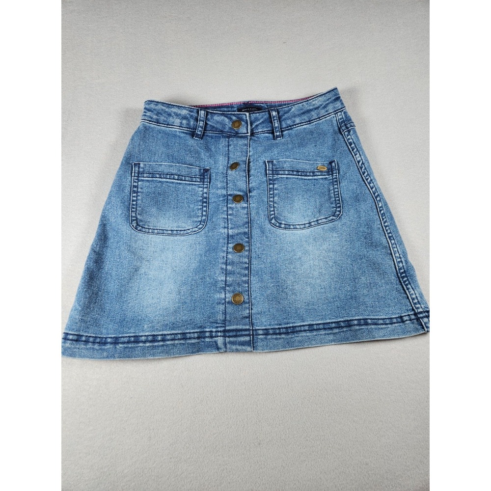 Tommy Hilfiger Girls Blue Denim A-Line Button Front Skirt Size 12 Pockets